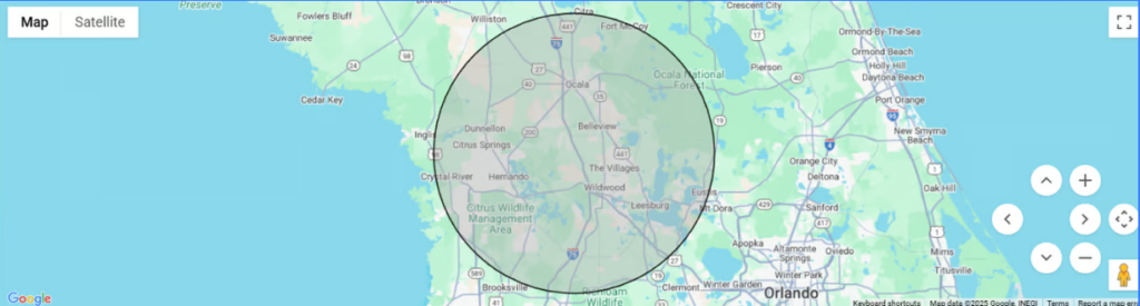 TV mounting service area in Ocala Florida covering a 30 mile radius including The Villages, Belleview, and surrounding communities