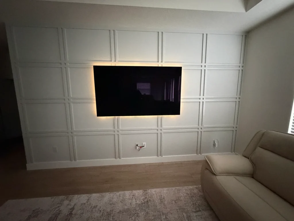 TV installation on decorative feature wall in Belleview, Florida
